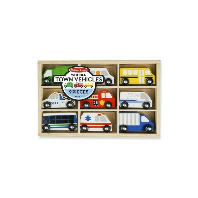 Melissa & doug - Set de 9 masinute utilitare din lemn