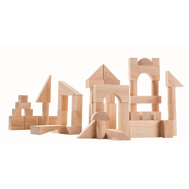 Plan toys - set de constructie cu 50 de blocuri din lem, culoare natur