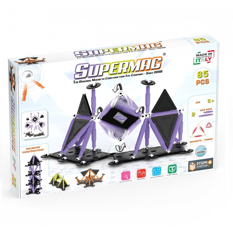 Set de constructie magnetic Supermag Projects Tehnicolor 85 piese