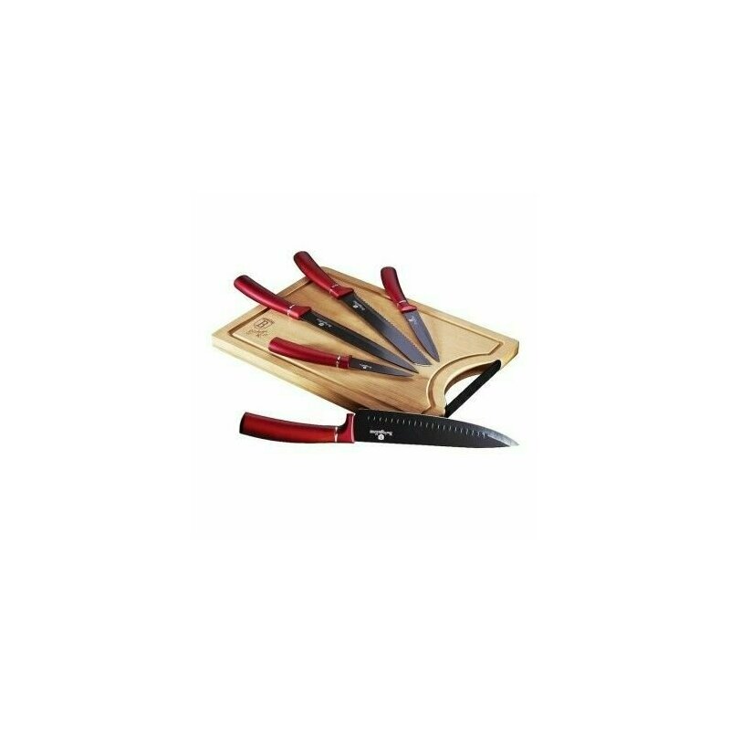 Berlinger haus - Set de Cutite cu tocator bambus, 6 piese , Burgundy Collection, , BH 2552, rosu