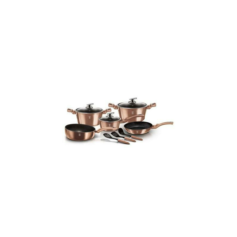 Set de gatit, oale marmorate, 11 piese, Berlinger Haus, BH 6160, rose gold