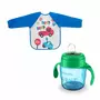 Set de hranire cu 2 piese, Canuta Philips Avent cu tetina de formare, 6 luni+, 200 ml, Verde si  baveta impermeabila cu maneci, Guardian - 1