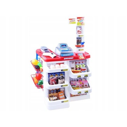 Set de joaca, Jokomisiada, Supermarket, Cu casa de marcat, Cos, Accesorii, 24 piese, 3 ani+, Multicolor