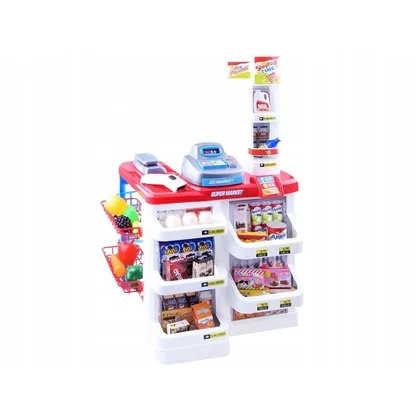 Set de joaca, Jokomisiada, Supermarket, Cu casa de marcat, Cos, Accesorii, 24 piese, 3 ani+, Multicolor