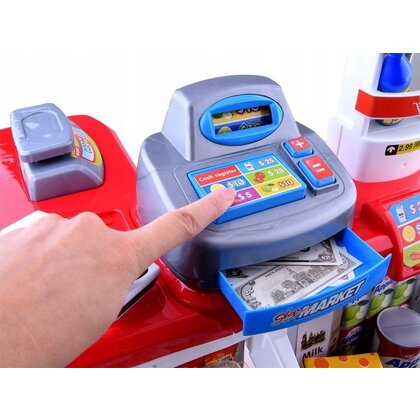 Set de joaca, Jokomisiada, Supermarket, Cu casa de marcat, Cos, Accesorii, 24 piese, 3 ani+, Multicolor