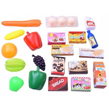 Set de joaca, Jokomisiada, Supermarket, Cu casa de marcat, Cos, Accesorii, 24 piese, 3 ani+, Multicolor