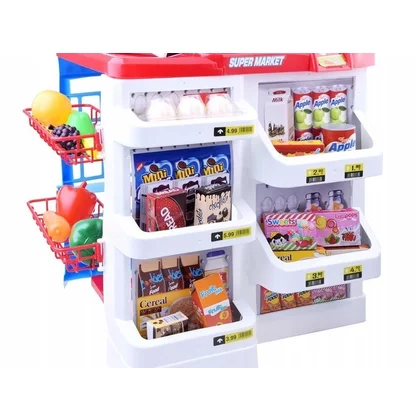 Set de joaca, Jokomisiada, Supermarket, Cu casa de marcat, Cos, Accesorii, 24 piese, 3 ani+, Multicolor