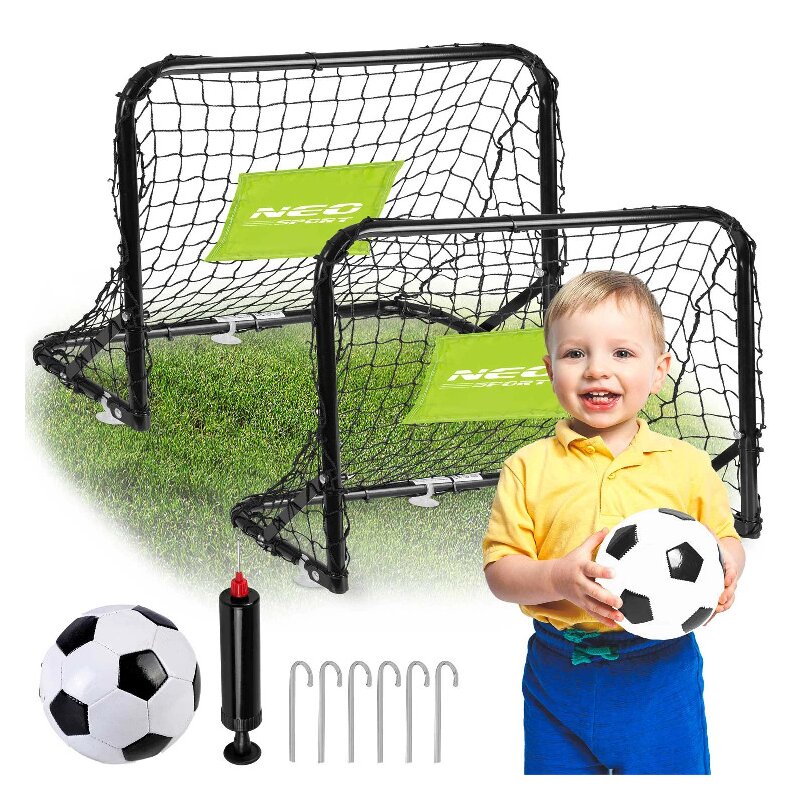 Set de joaca, Neo Sport, 2 porti de fotbal, Cu minge, Cu carlige de prins, 60 x 45 x 25 cm, 3 ani+, Negru