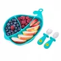 Set de masa, Giligums, Balena, Cu farfurie, Cu 2 tacamuri, Din silicon, Fara BPA, 6 luni+, Albastru - 6