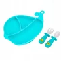 Set de masa, Giligums, Balena, Cu farfurie, Cu 2 tacamuri, Din silicon, Fara BPA, 6 luni+, Albastru