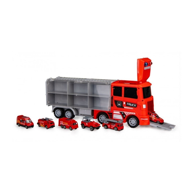 Set de remorcare de 6 masinute Ecotoys HC484968 - Pompieri