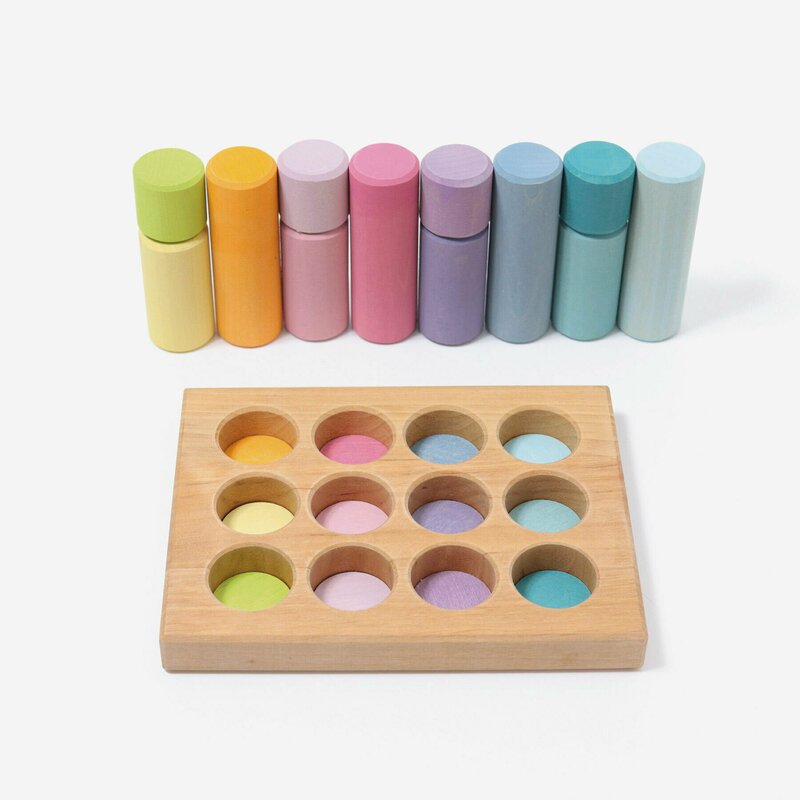 Set de sortare cu cilindri si placuta pentru sortare, pastel