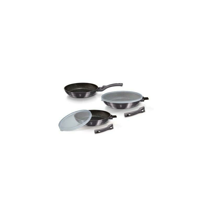 Set de tigai, 5 piese, cu maner detasabil si capac plastic, Carbon Pro Edition, Berlinger Haus, BH/7055