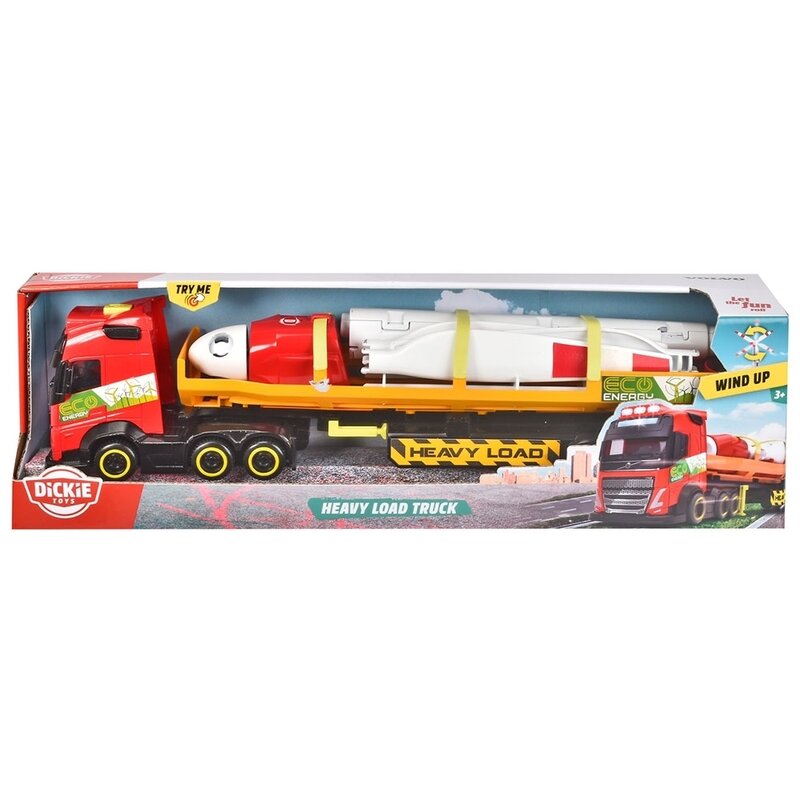 Set Dickie Toys Heavy Load Truck camion Volvo FH16 cu remorca si turbina eoliana