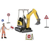 Dickie Toys - Set de joaca Excavator Road Work Neuson,  Cu figurina, Cu Excavator, Cu semne rutiere