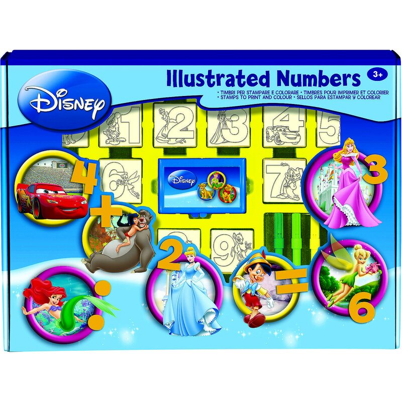 Multiprint - set educativ cu stampile numere disney 46 piese, 26 stampile, tus, 18 carioci si caiet cu activitati mp1937