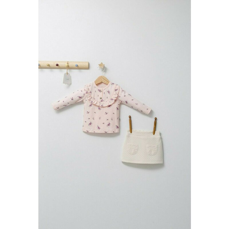 Set elegant cu fustita si bluzita pentru bebelusi Paris Love, Tongs baby (Culoare: Somon, Marime: 9-12 luni)