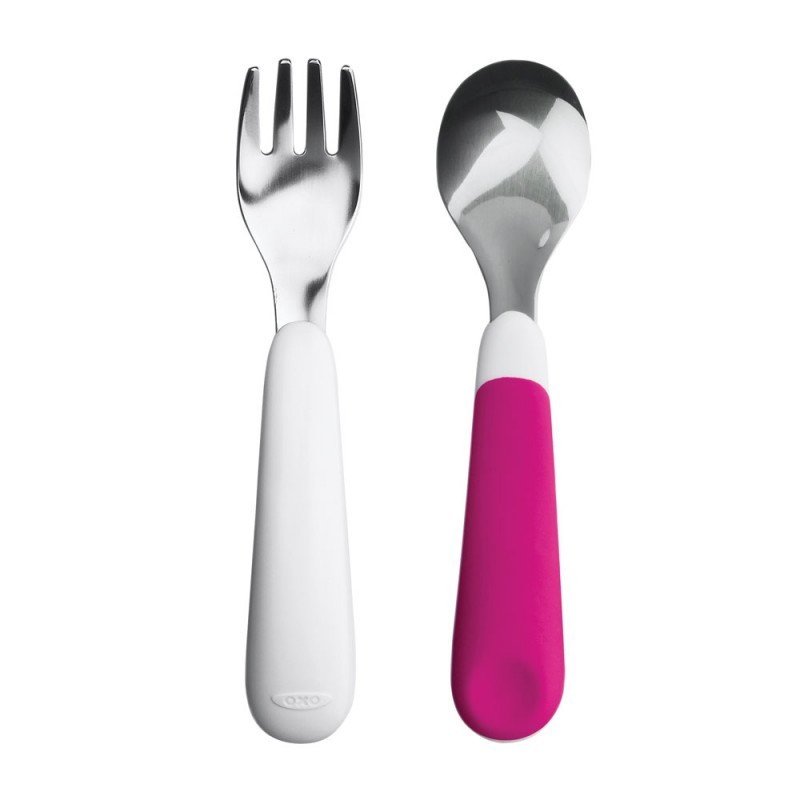 Oxo tot - set furculita si lingurita, roz