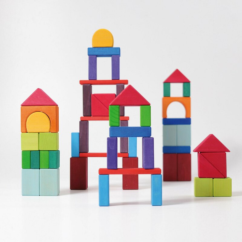 Set Grimm\'s cu 60 de blocuri de construit, forme geometrice