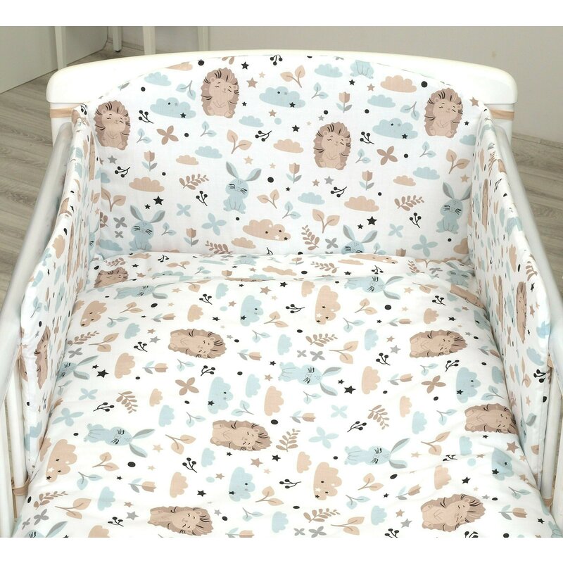 Amy - lenjerie 3 piese cu protectie laterala iepuras din bumbac, 120x60 cm, albastru