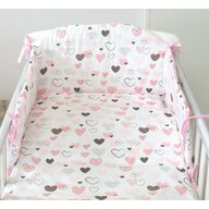 Amy - Set lenjerie din bumbac cu protectie laterala pentru pat bebe 120 x 60 cm. Inimioare .