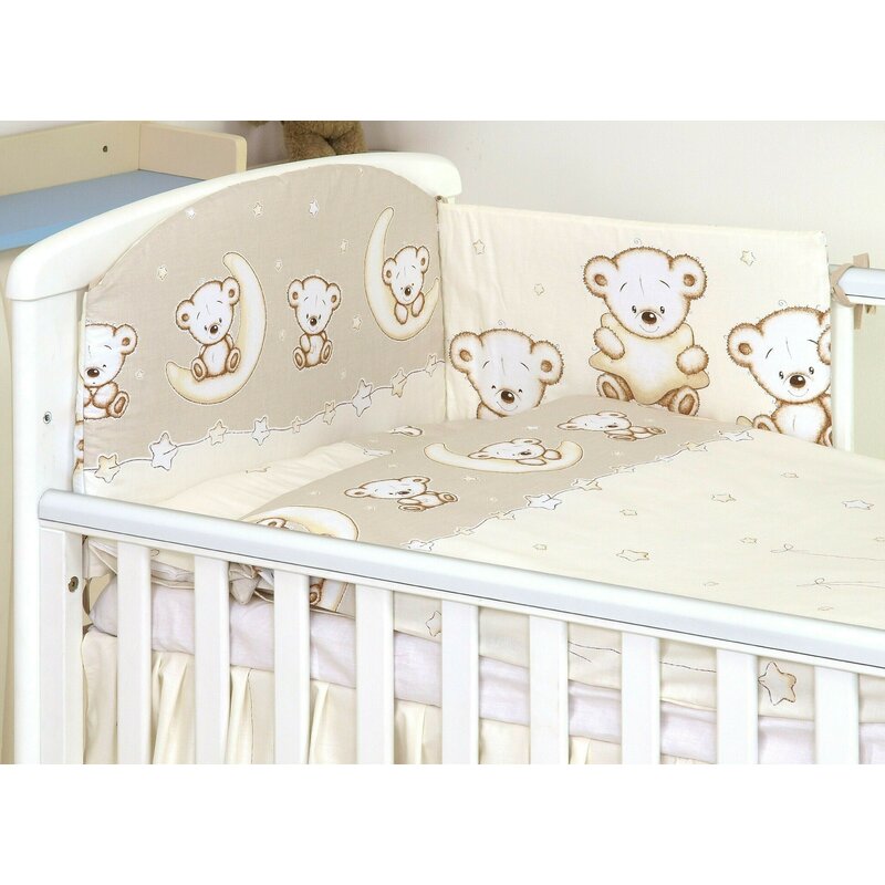 Amy - lenjerie 3 piese cu protectie laterala teddy bear din bumbac, 120x60 cm, bej