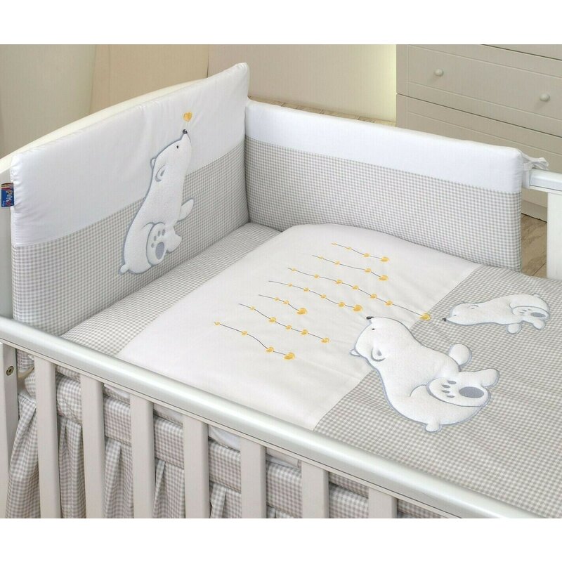Amy - lenjerie 3 piese cu protectie laterala bear heart din bumbac, 120x60 cm, gri