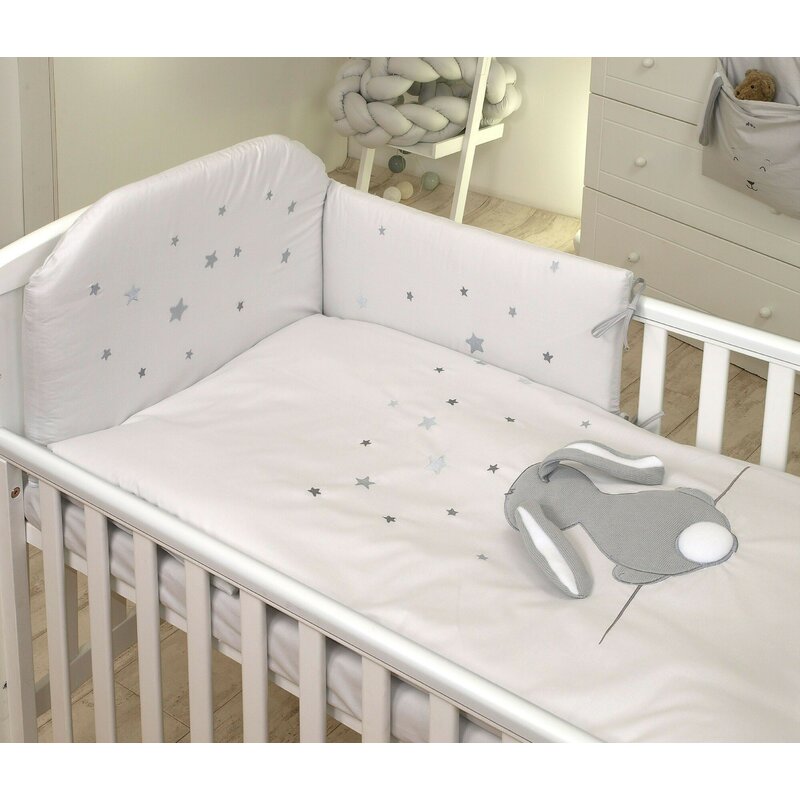 Amy - lenjerie 3 piese cu protectie laterala fluffy din bumbac, 120x60 cm, gri