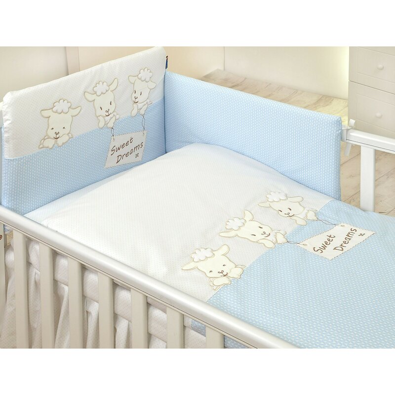 Amy - lenjerie 3 piese cu protectie laterala sweet dreams din bumbac, 120x60 cm, albastru