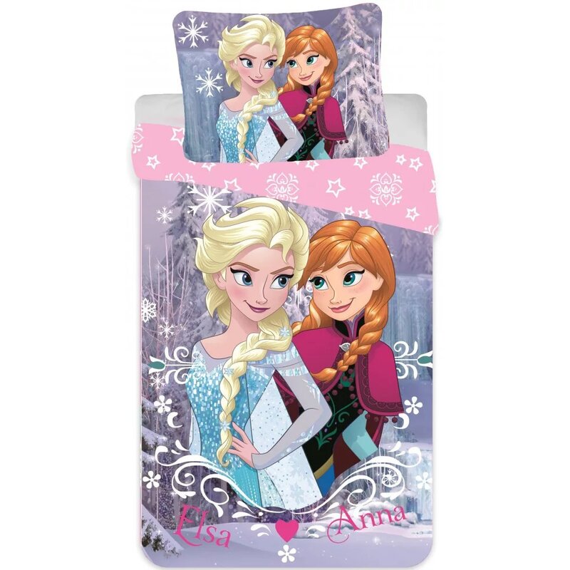 SunCity - Lenjerie 2 piese Elsa and Anna , Disney Frozen, Husa perna 55x40 cm, 140x90 cm