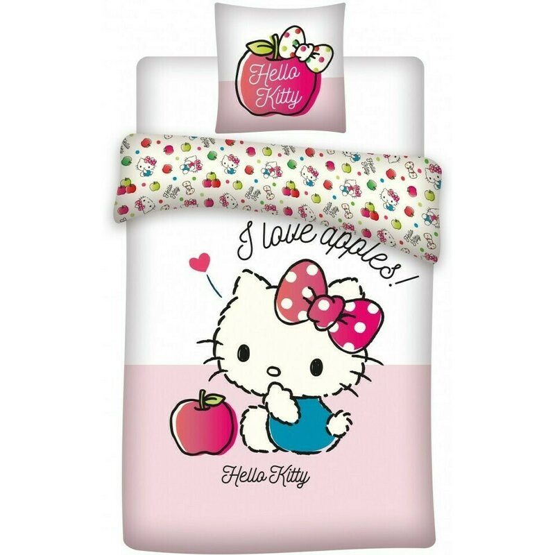 Suncity - lenjerie 2 piese apples 60x40 cm, 135x100 cm hello kitty din bumbac, roz