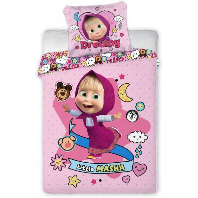 Set lenjerie pat copii Masha and the Bear Dreamy 100x135, 40x60 SunCity FRA586639