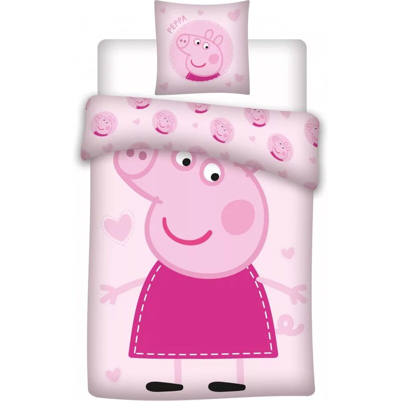 Suncity - lenjerie 2 piese cu fata de perna 60x40 cm peppa pig din bumbac, 135x100 cm, roz