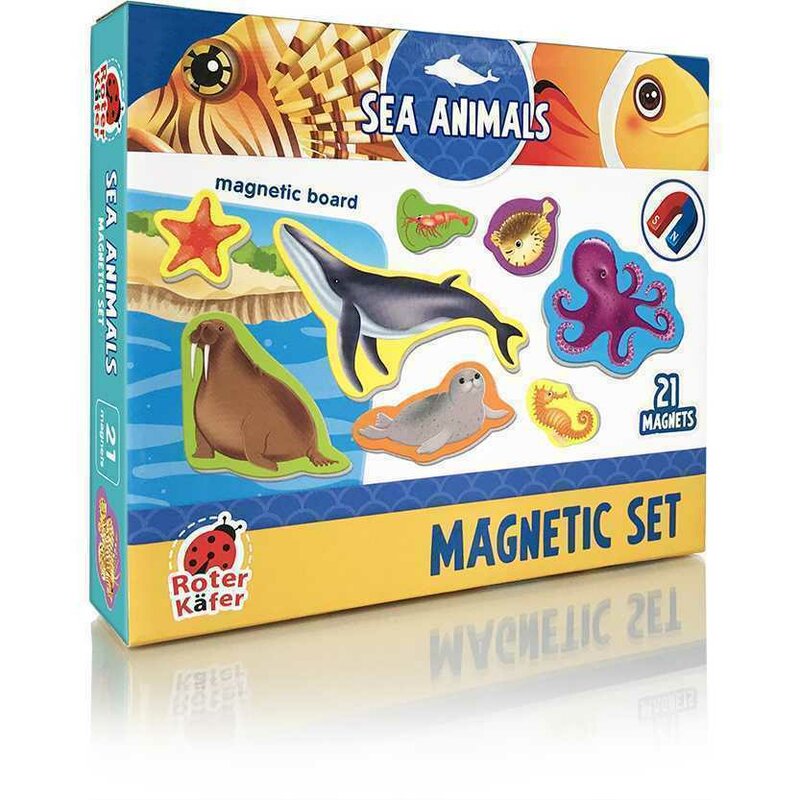 Roter kafer - jucarie magnetica animale marine 21 piese, cu plansa magnetica inclusa