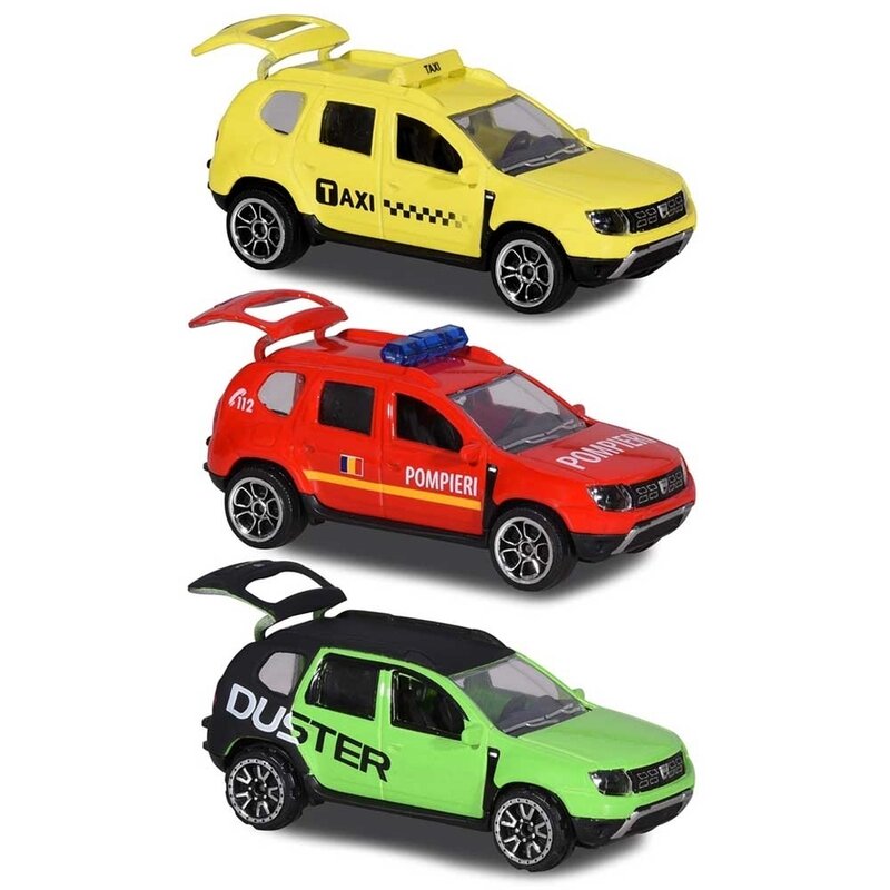 Majorette - Set Dacia Duster masina taxi, masina de pompieri si masina negru cu verde