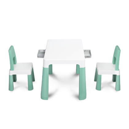 Toyz - Set masuta cu scaunele pentru copii, Monti, Cu 2 sertare incluse, Cu inaltime reglabila, Usor de asamblat, 77x50 cm, 3 ani+, Verde