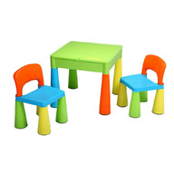 Set masuta si doua scaune, New Baby, Pentru copii, Multicolor, Cu parte detasabila si reversibila, Partea reversibila pentru Lego Duplo