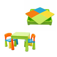 Set masuta si doua scaune, New Baby, Pentru copii, Multicolor, Cu parte detasabila si reversibila, Partea reversibila pentru Lego Duplo