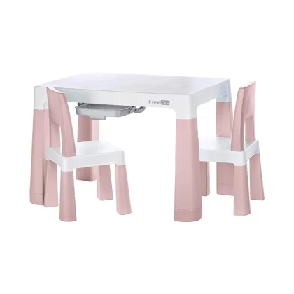 Set masuta si doua scaune, FreeON, Neo, Pentru copii, Cu doua sertare, Cu masa reglabila la doua inaltimi, Conform cu standardele europene de securitate EN71-1;2018, EN71-2:2020, EN71-3:2021, Roz