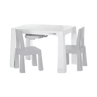 Set masuta si doua scaune, FreeON, Neo, Pentru copii, Cu doua sertare, Cu masa reglabila la doua inaltimi, Conform cu standardele europene de securitate EN71-1;2018, EN71-2:2020, EN71-3:2021, Gri