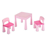 Set masuta si doua scaune, New Baby, Pentru copii, Pink, Cu parte detasabila si reversibila, Partea reversibila pentru Lego Duplo