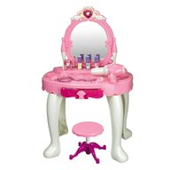 Set masuta toaleta, Baby Mix, Machiaj de jucarie pentru fetite, Cu oglinda, Sunete, Lumini, Scaun, Uscator de Par si accesorii cosmetice pentru copii, Sandra