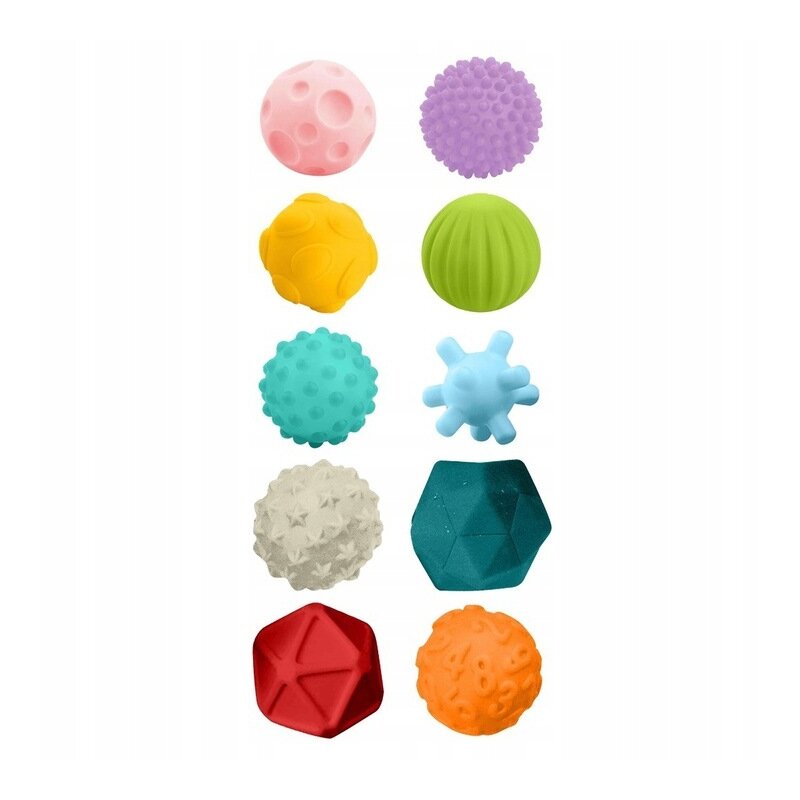 Set mingi senzoriale, Baby Mix, Pentru bebelusi, 10 buc, Din cauciuc si silicon, 6 luni+, Multicolor