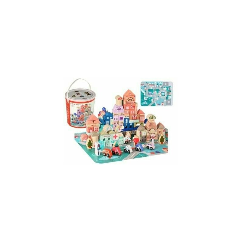 Set oras tip puzzle, din lemn pentru copii, blocuri cu numere si litere, 135 buc, LeanToys, 9830