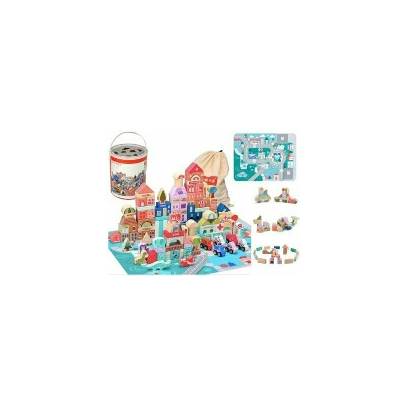 Set oras tip puzzle, din lemn pentru copii, blocuri cu numere si litere, 162 buc, LeanToys, 9829