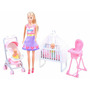 Set papusa Anlily Doll, 30 cm, babysitter cu 2 bebelusi, carucior, patut, scaun de masa, Jokomisiada - 2