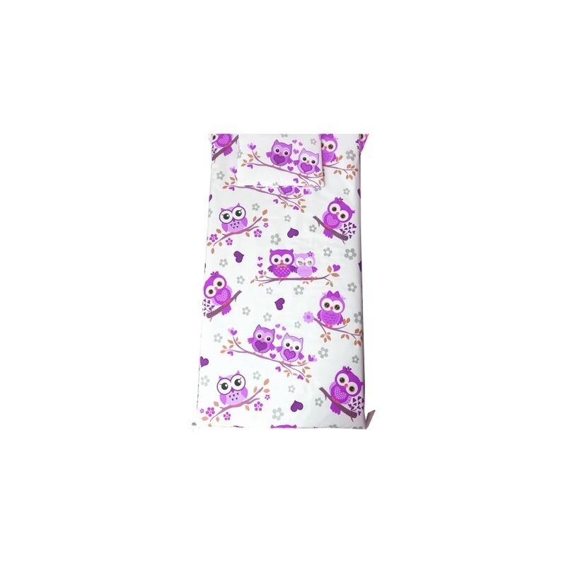 Deseda - set paturica bebe cu cearsaf si pernuta pt pat 120x60 cm bufnite cu violet