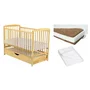 Set Patut din lemn bebe Babyneeds, Ola cu sertar, 120x60 cm, Natur + Saltea patut bebe, Cocos Confort II, Cu fibre de cocos si strat de burete, 120x60x10 cm + Protectie impermeabila, Pentru patuturi 120x60 cm, Alb - 1