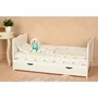 Set Patut din lemn bebe Qmini, Julia cu sertar, 120x60 cm, Alb + Saltea patut bebe, Cocos Confort II, Cu fibre de cocos si strat de burete, 120x60x10 cm + Protectie impermeabila, Pentru patuturi 120x60 cm, Alb - 6