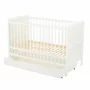 Set Patut din lemn bebe Qmini, Julia cu sertar, 120x60 cm, Alb + Saltea patut bebe, Cocos Confort II, Cu fibre de cocos si strat de burete, 120x60x10 cm + Protectie impermeabila, Pentru patuturi 120x60 cm, Alb - 9